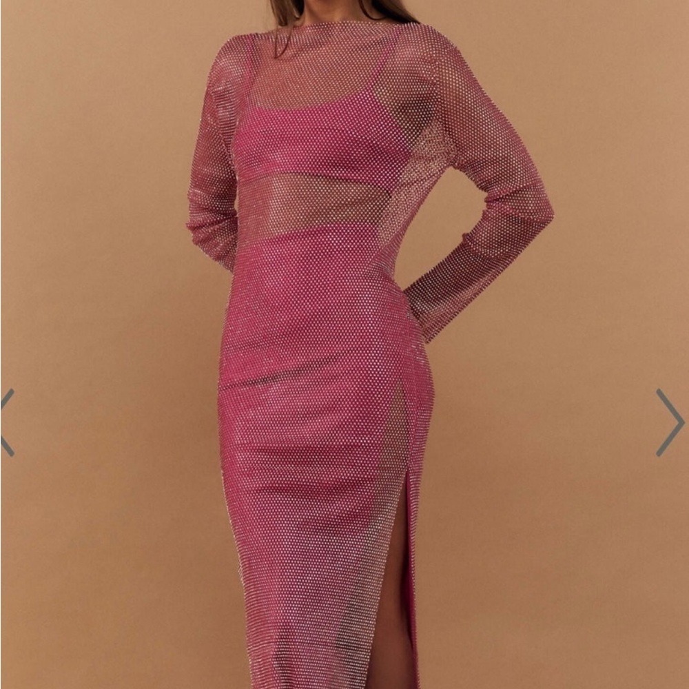 Diamanté pink midi dress